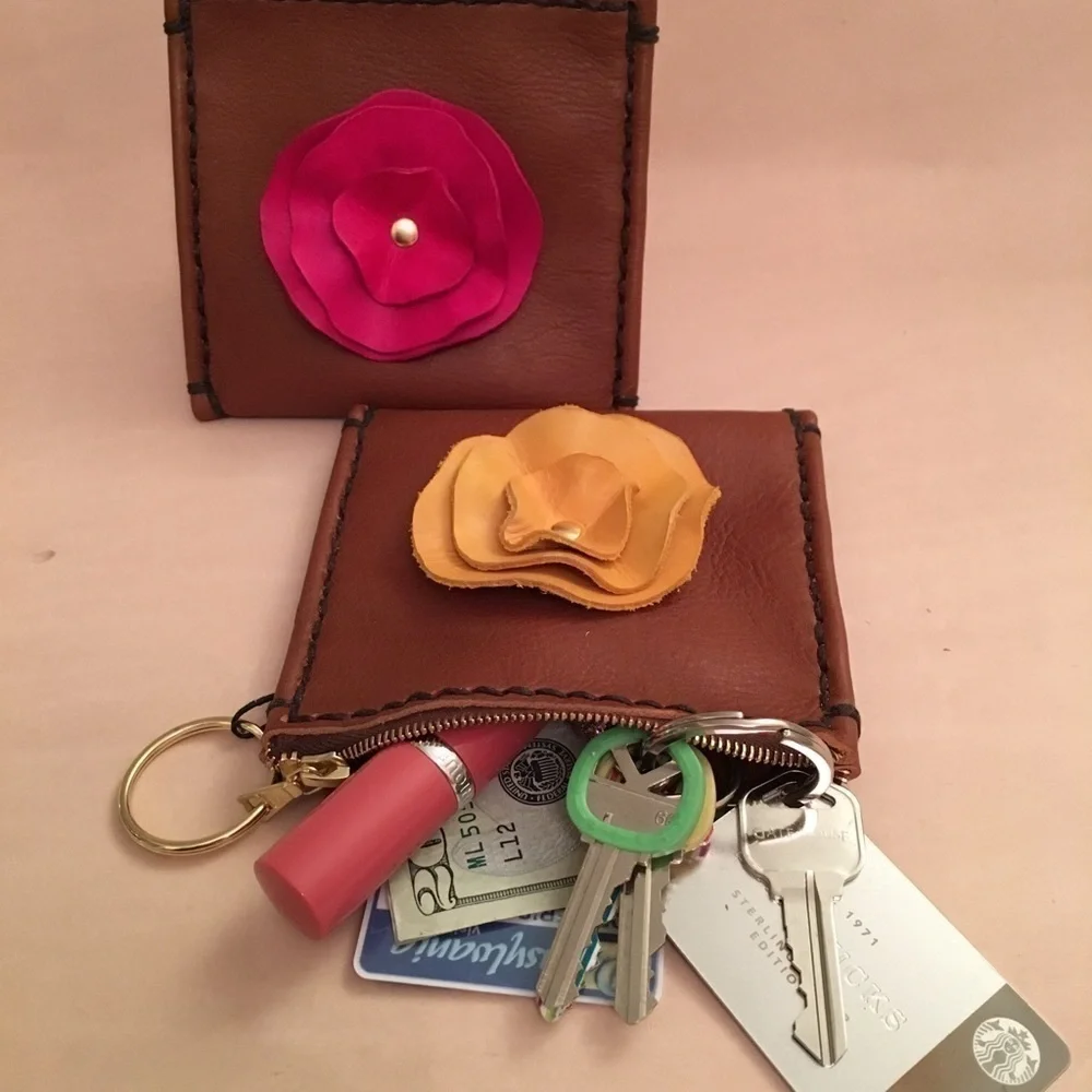 Leather Rose Coin Purse NWOT